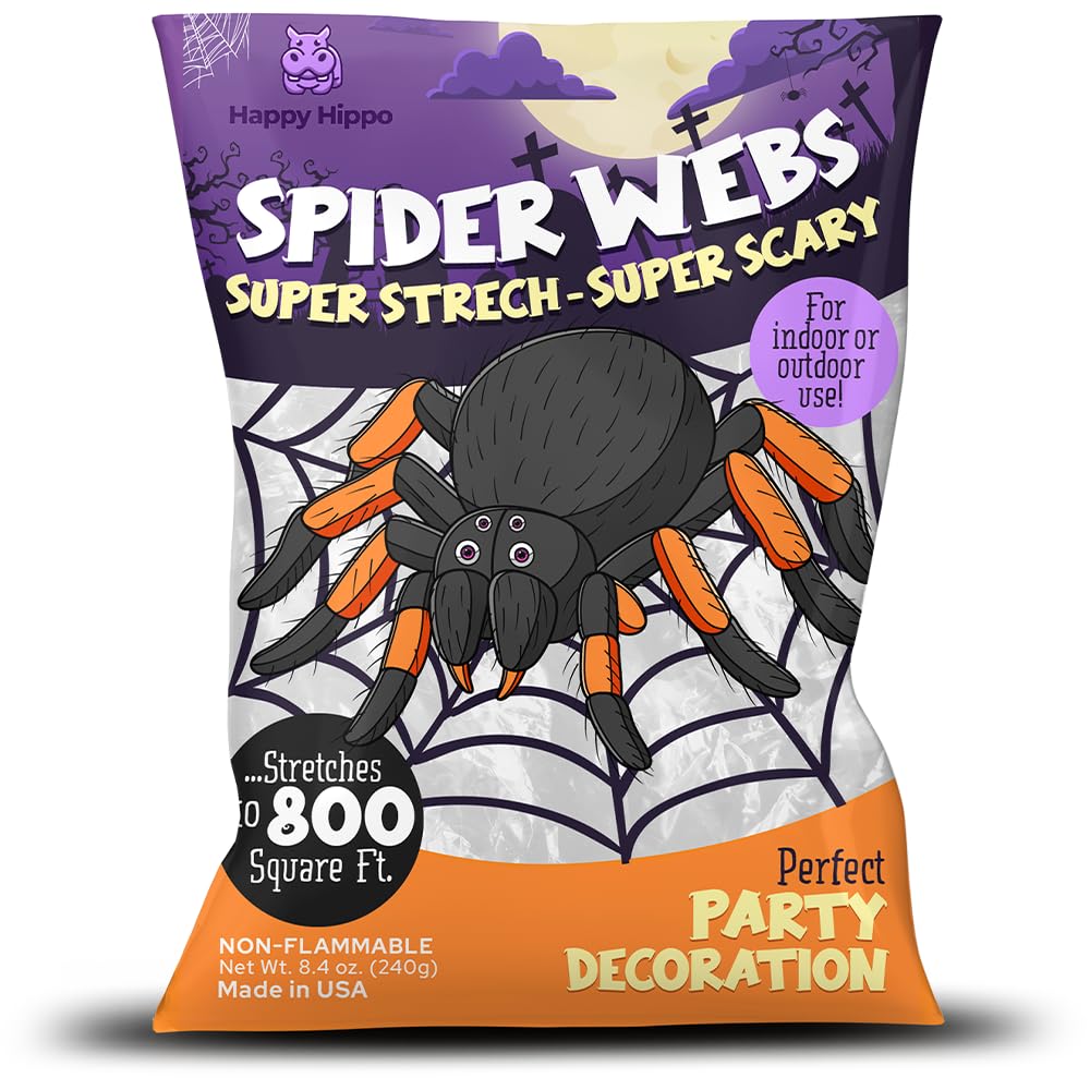Happy Hippo Halloween Spider Web Decoration 800 sq feet front view