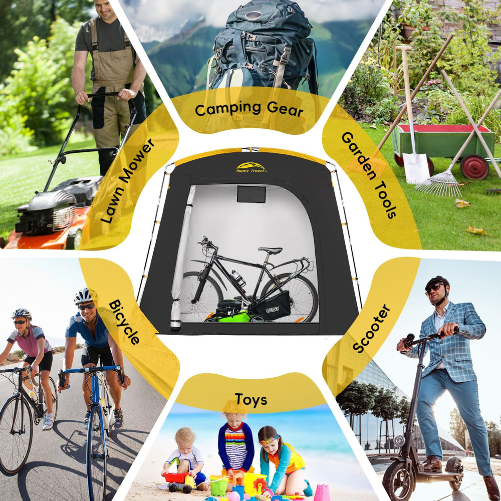 HAPPY TRAVEL Bike Storage Shed Tent with garden tools