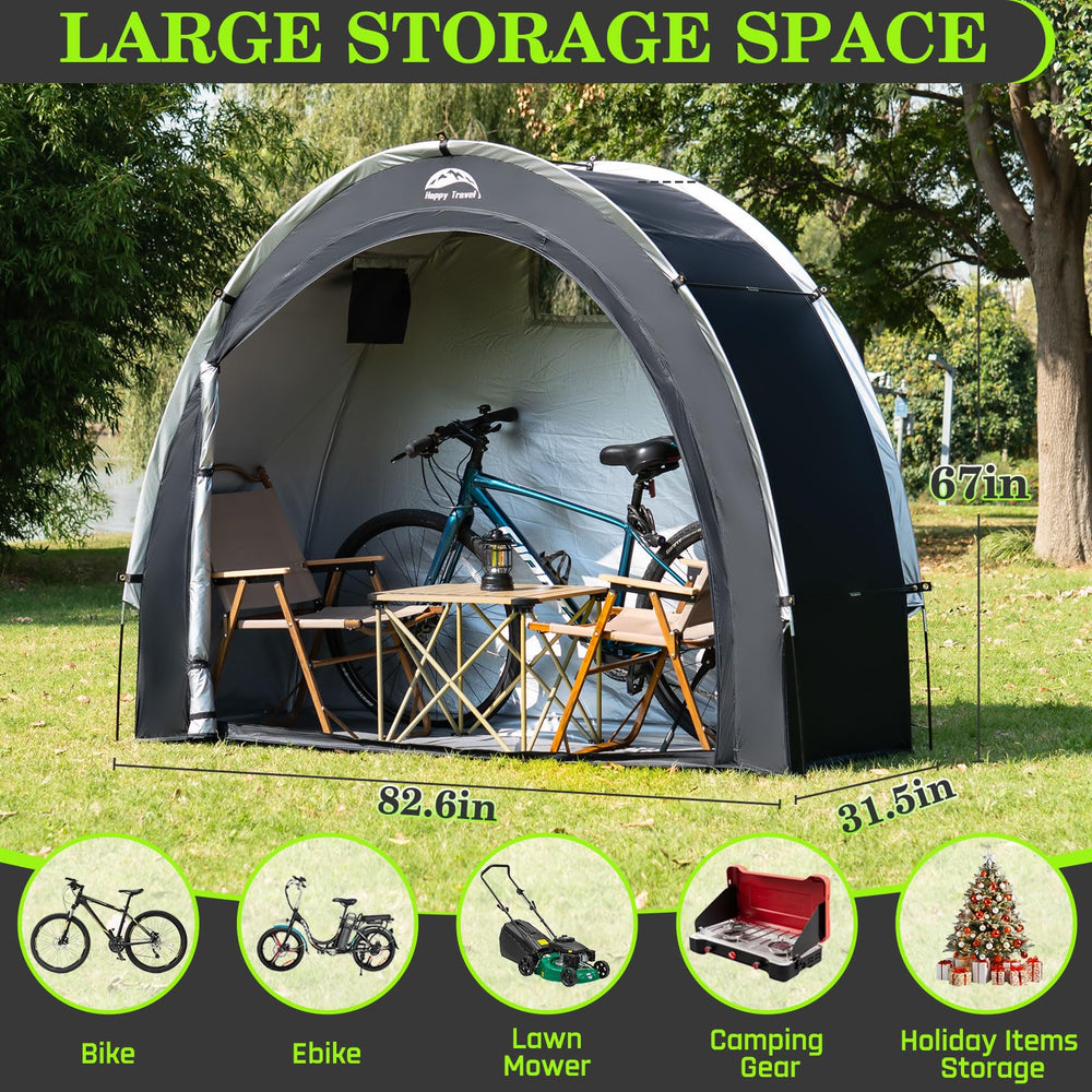 HAPPY TRAVEL Bike Storage Tent fully unfolded showing interior