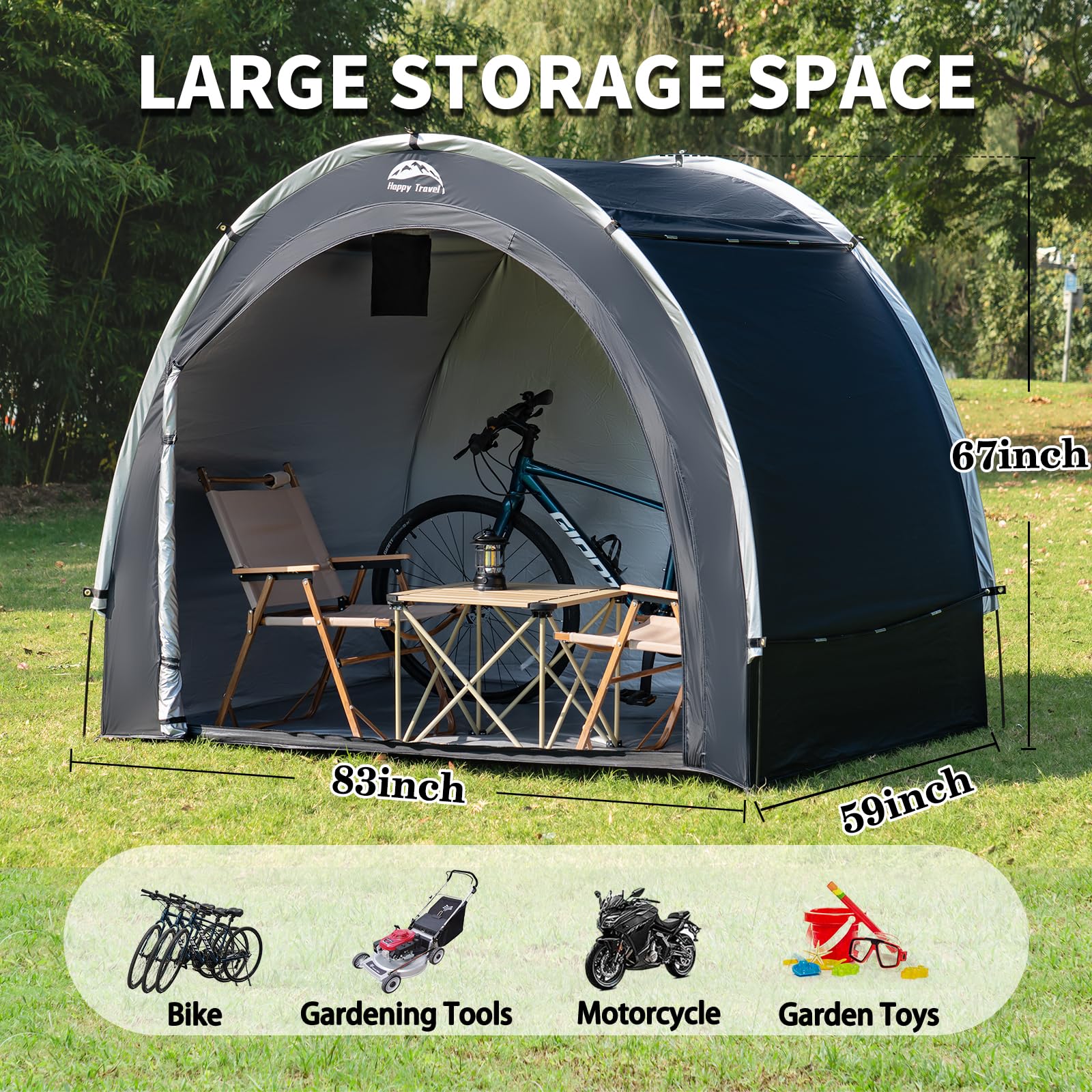 HAPPY TRAVEL Bike Storage Tent interior showing space for multiple bikes
