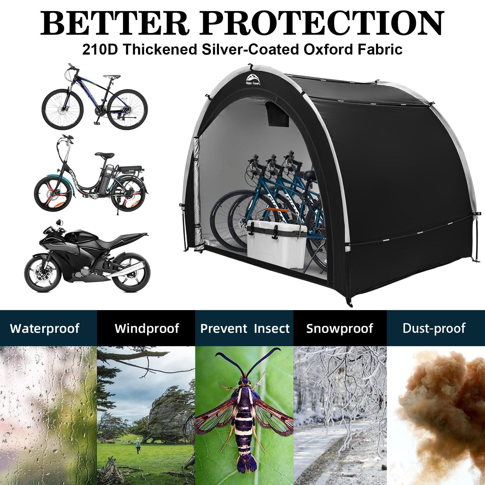 HAPPY TRAVEL Bike Storage Tent setup process with poles and sleeves