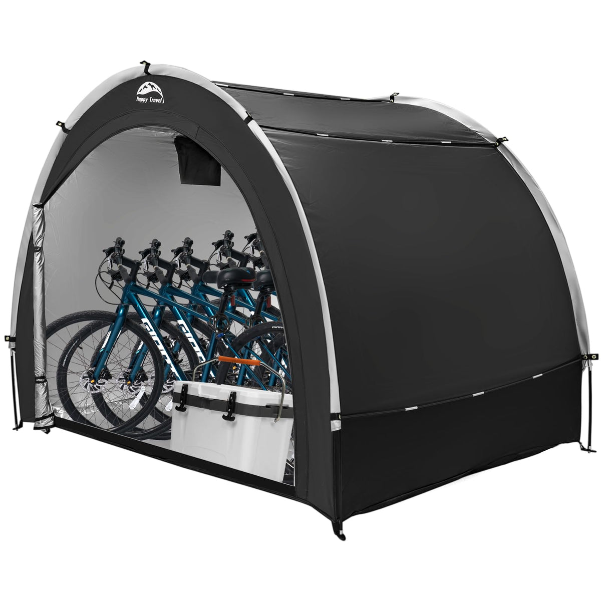 HAPPY TRAVEL Bike Storage Tent Shed front view with dimensions 83x59x67in