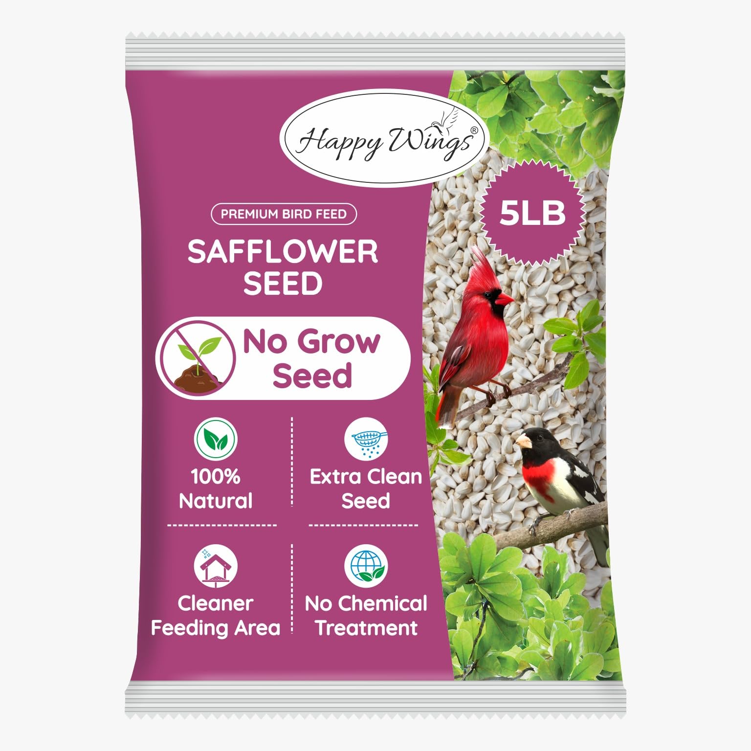 Happy Wings 5LB Safflower Seed Bird Food front view