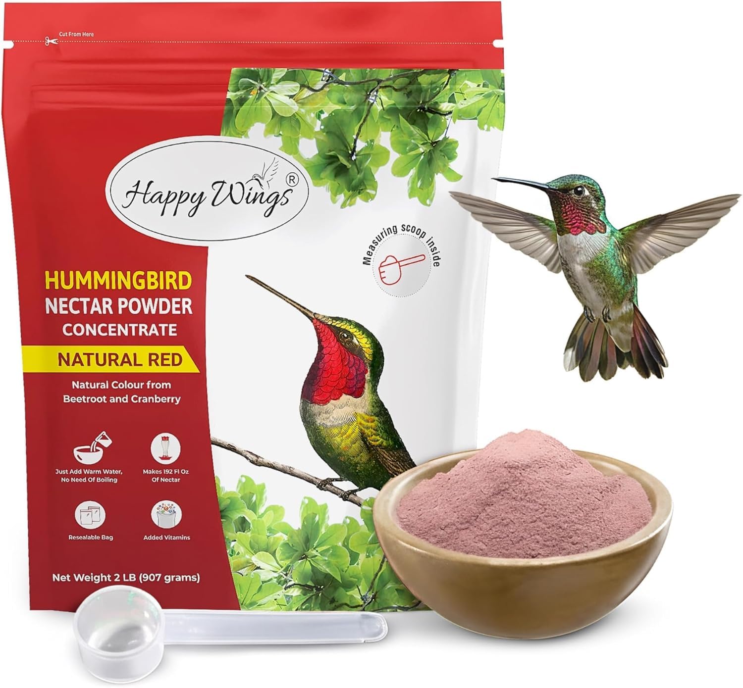 Happy Wings Hummingbird Nectar Powder Concentrate 2 LB front view