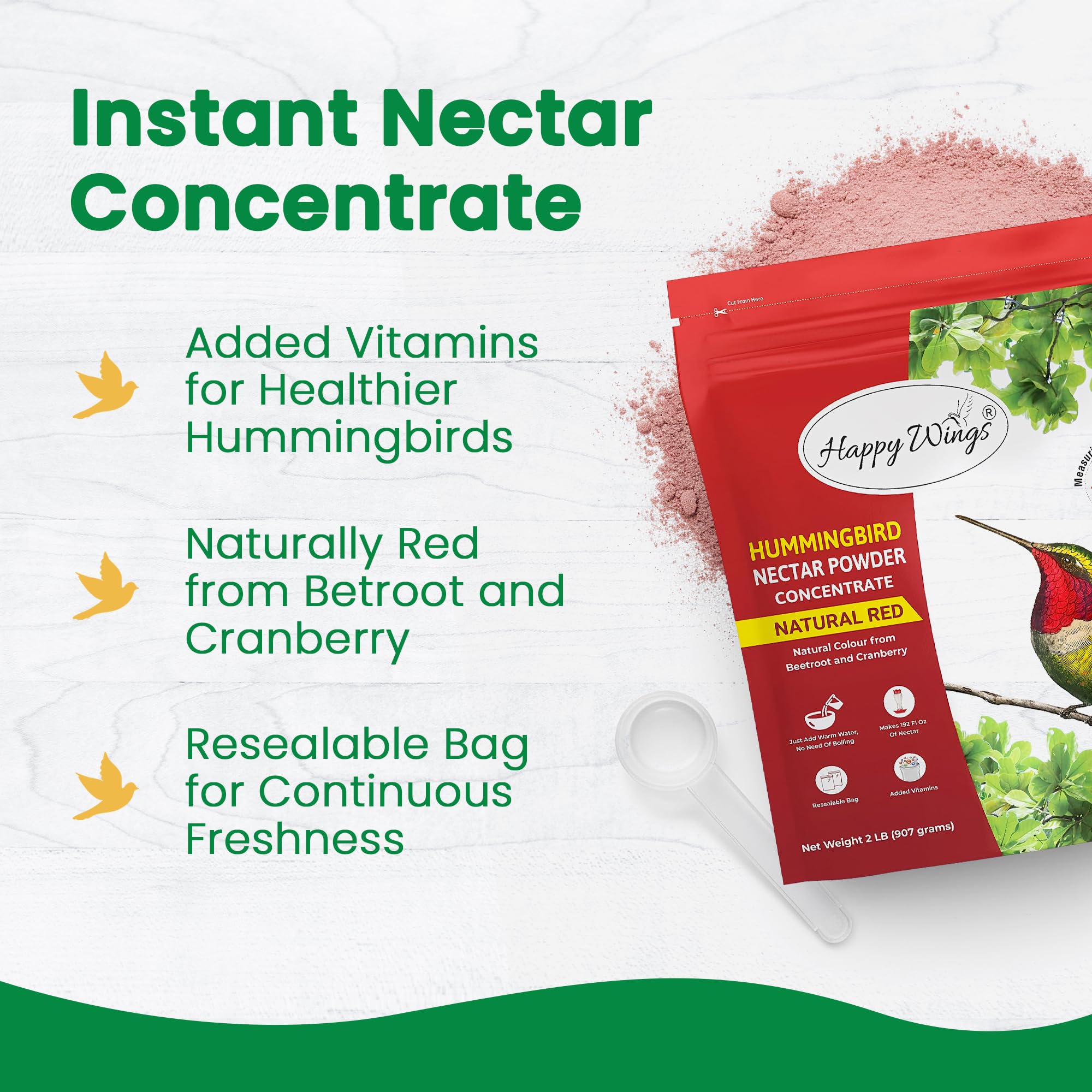 Happy Wings Hummingbird Nectar Powder packaging back view