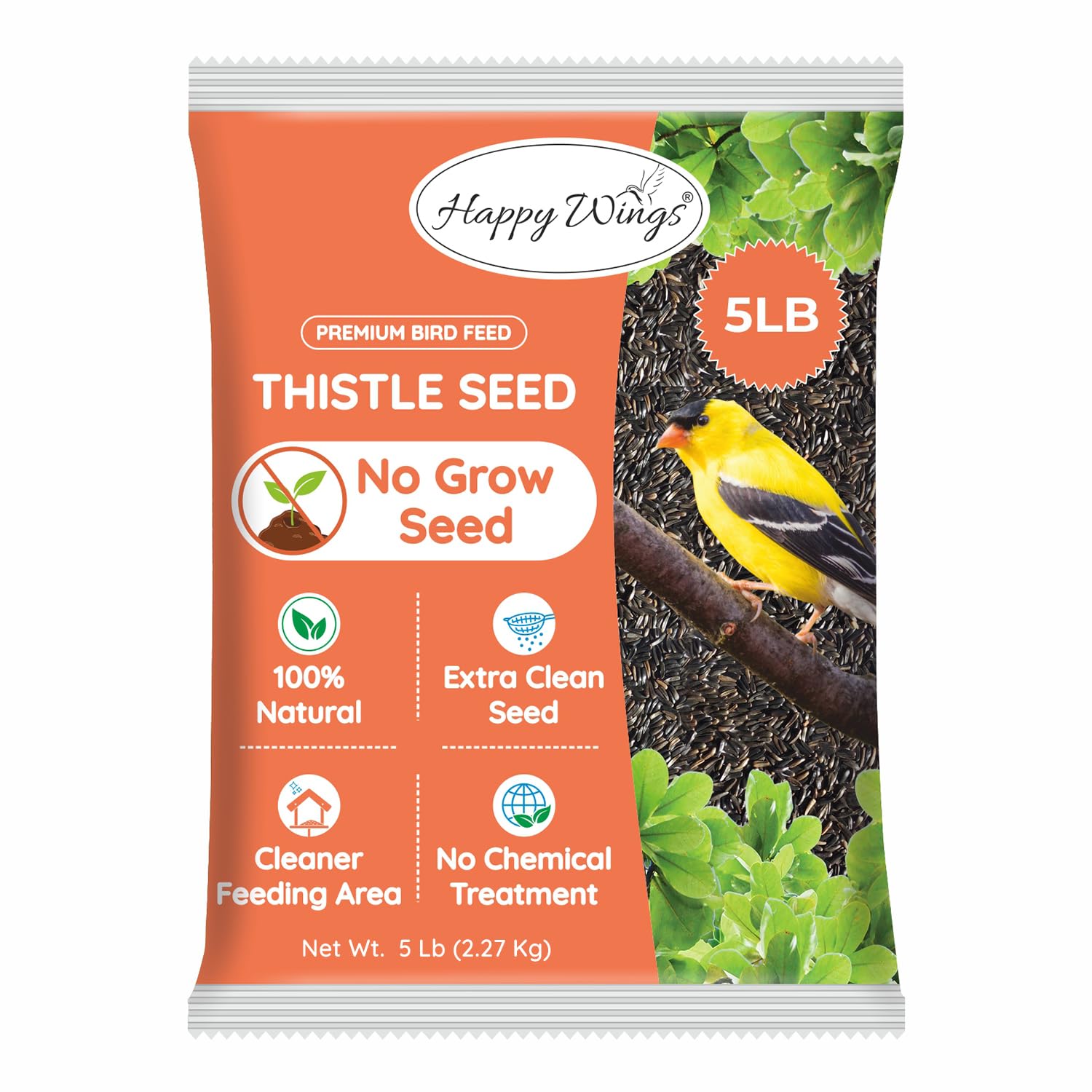 Happy Wings Thistle Seed Bird Food 5LB front view