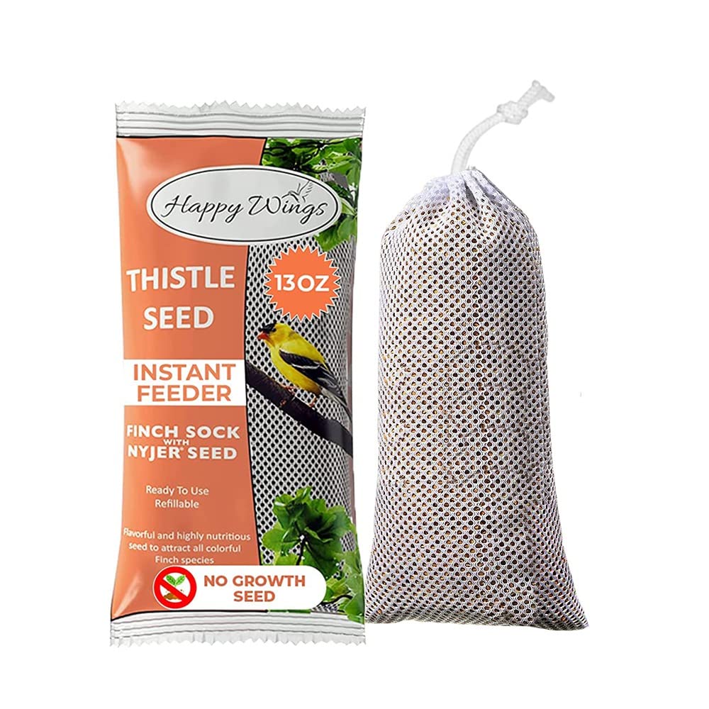 Happy Wings Thistle Seed Sock front view with seeds