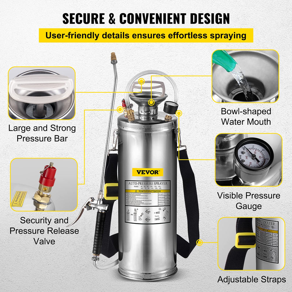 Happybuy Stainless Steel Sprayer with reinforced hose