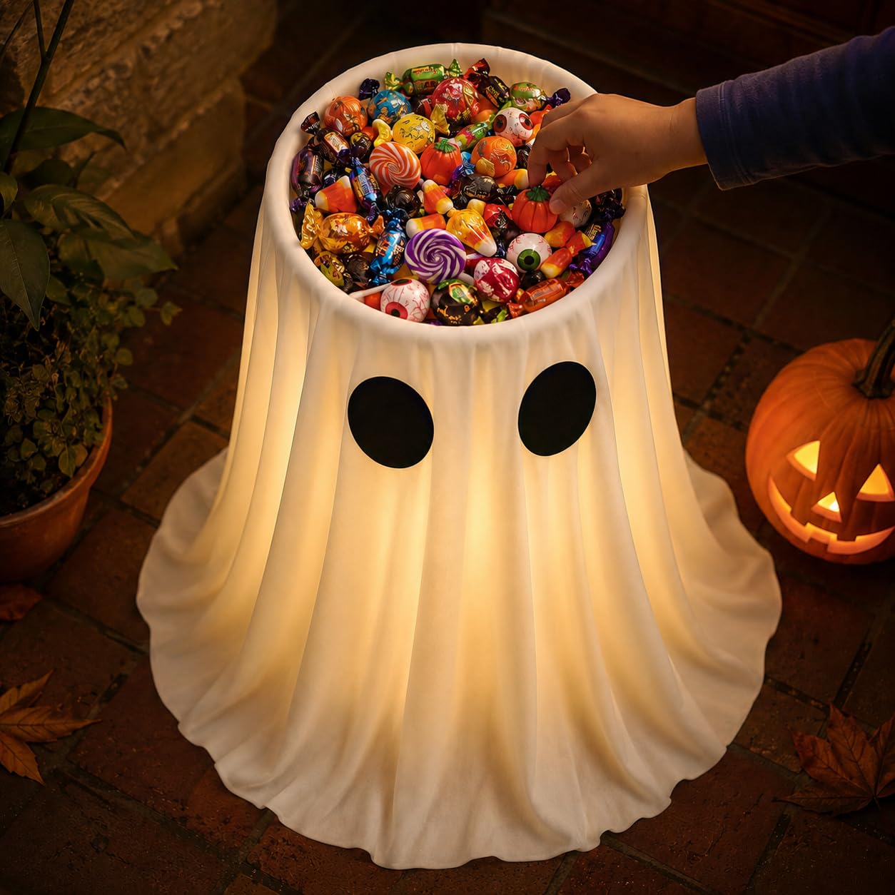 HAPPYCLUB 30 in Lighted Halloween Ghost Candy Bowl front view