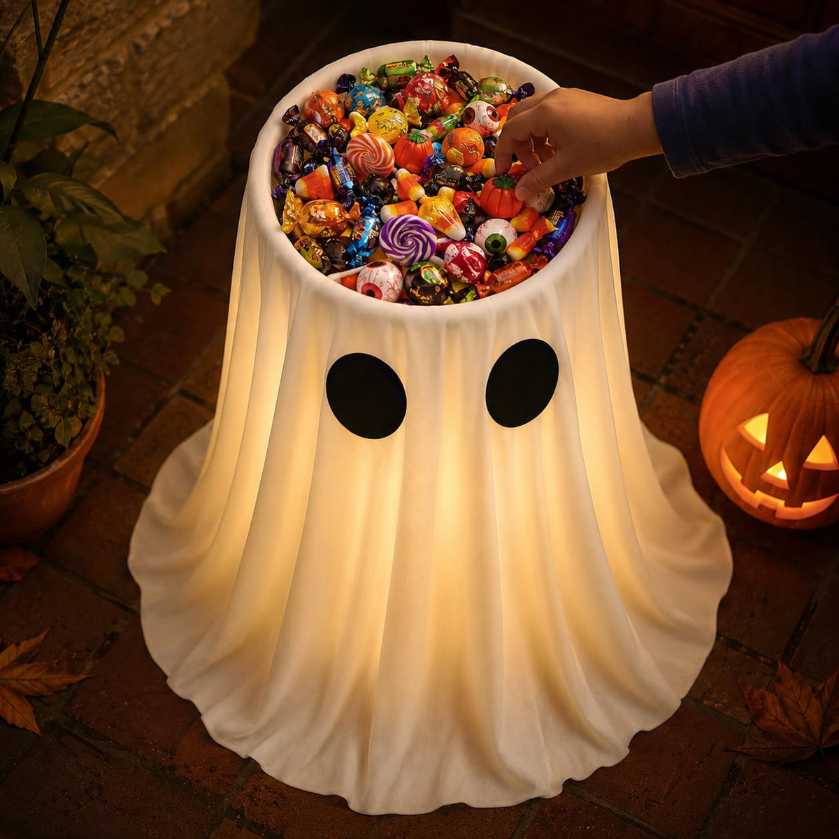HAPPYCLUB 30 in Lighted Halloween Ghost Candy Bowl front view
