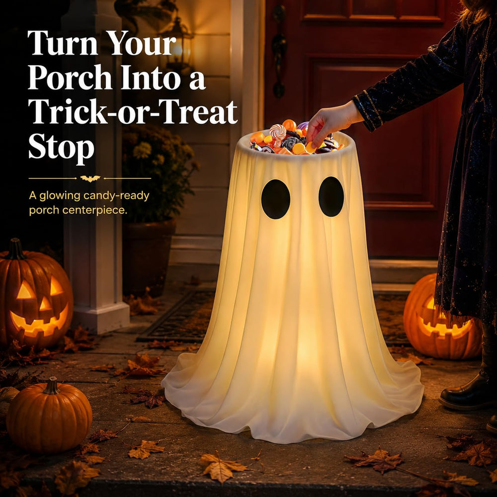 HAPPYCLUB Halloween Ghost Candy Bowl with timer feature