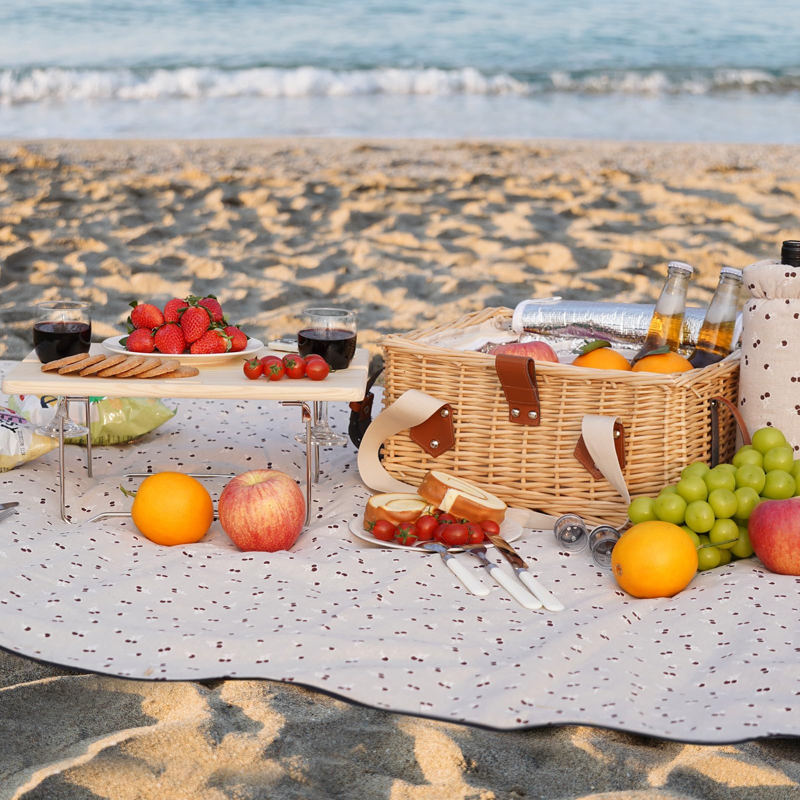 HappyPicnic Cherry Picnic Basket with salt and pepper shakers