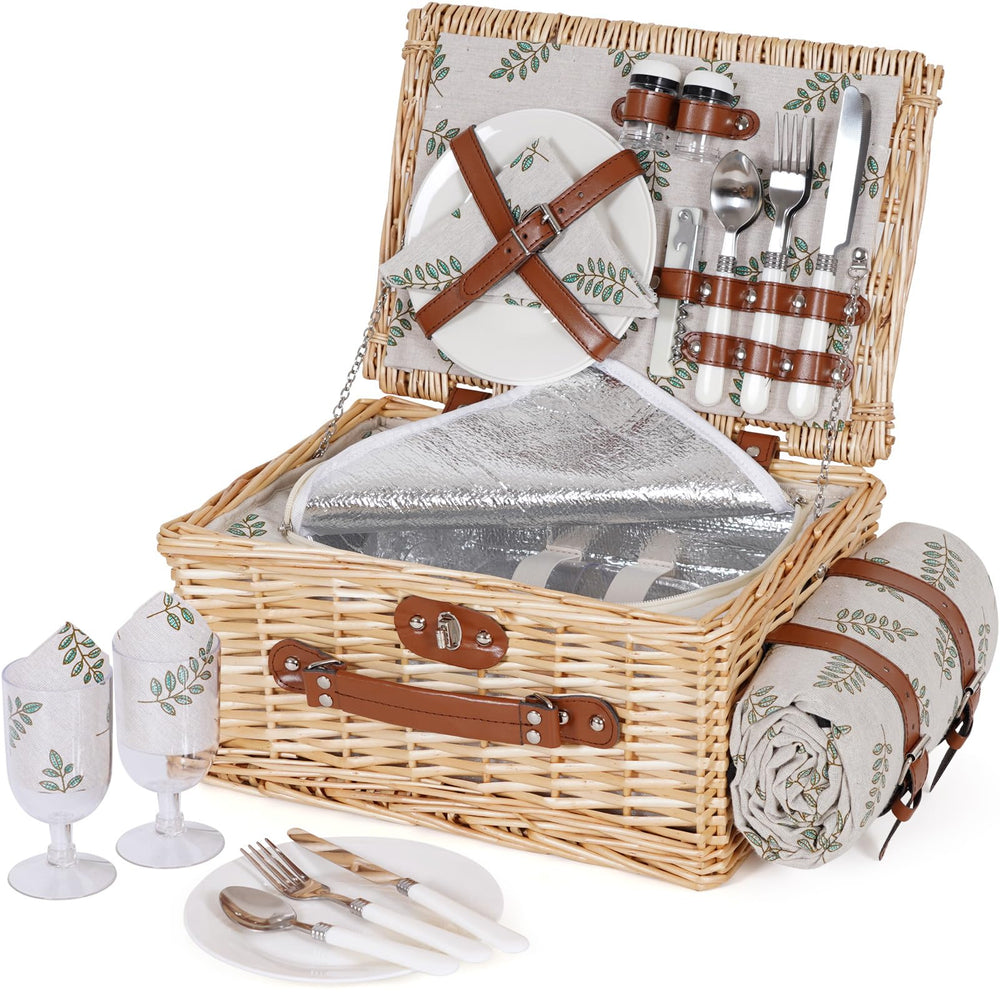 HappyPicnic picnic basket set for 2 with wicker finish