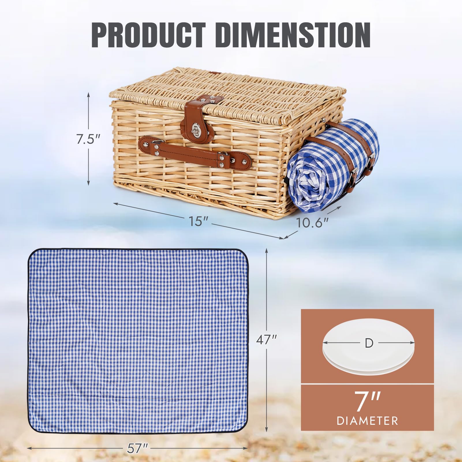 HappyPicnic picnic basket with stainless steel cutlery and porcelain plates
