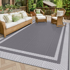 HappyTrends Outdoor Rug 5' x 8' front view in white and gray