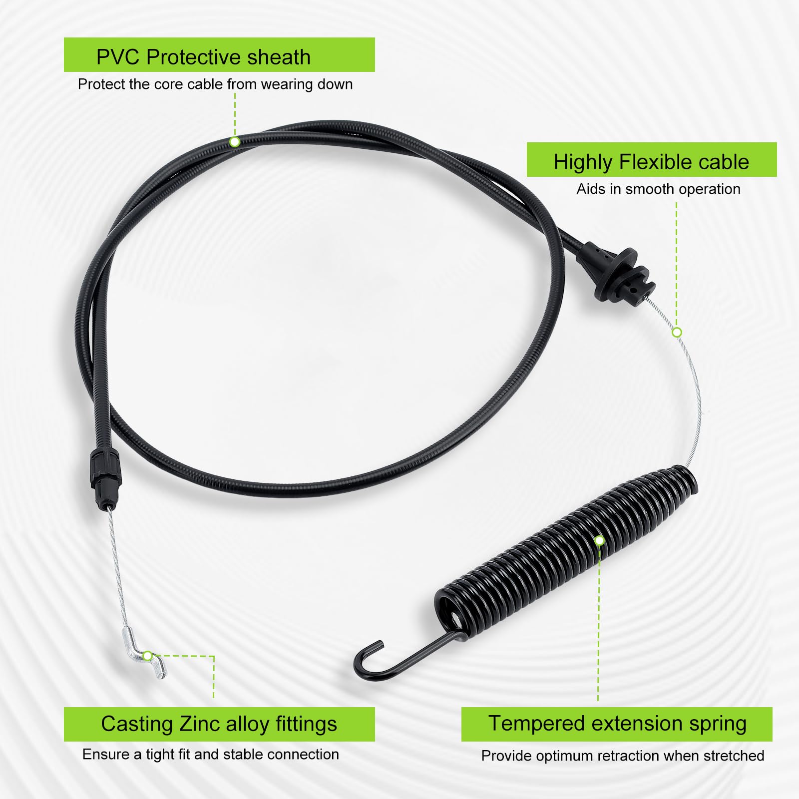 Harbot 946-04173E Deck Engagement Cable installed on mower