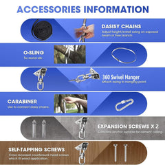 Hardware kit for Aokitec Sensory Swing, including carabiner and screws