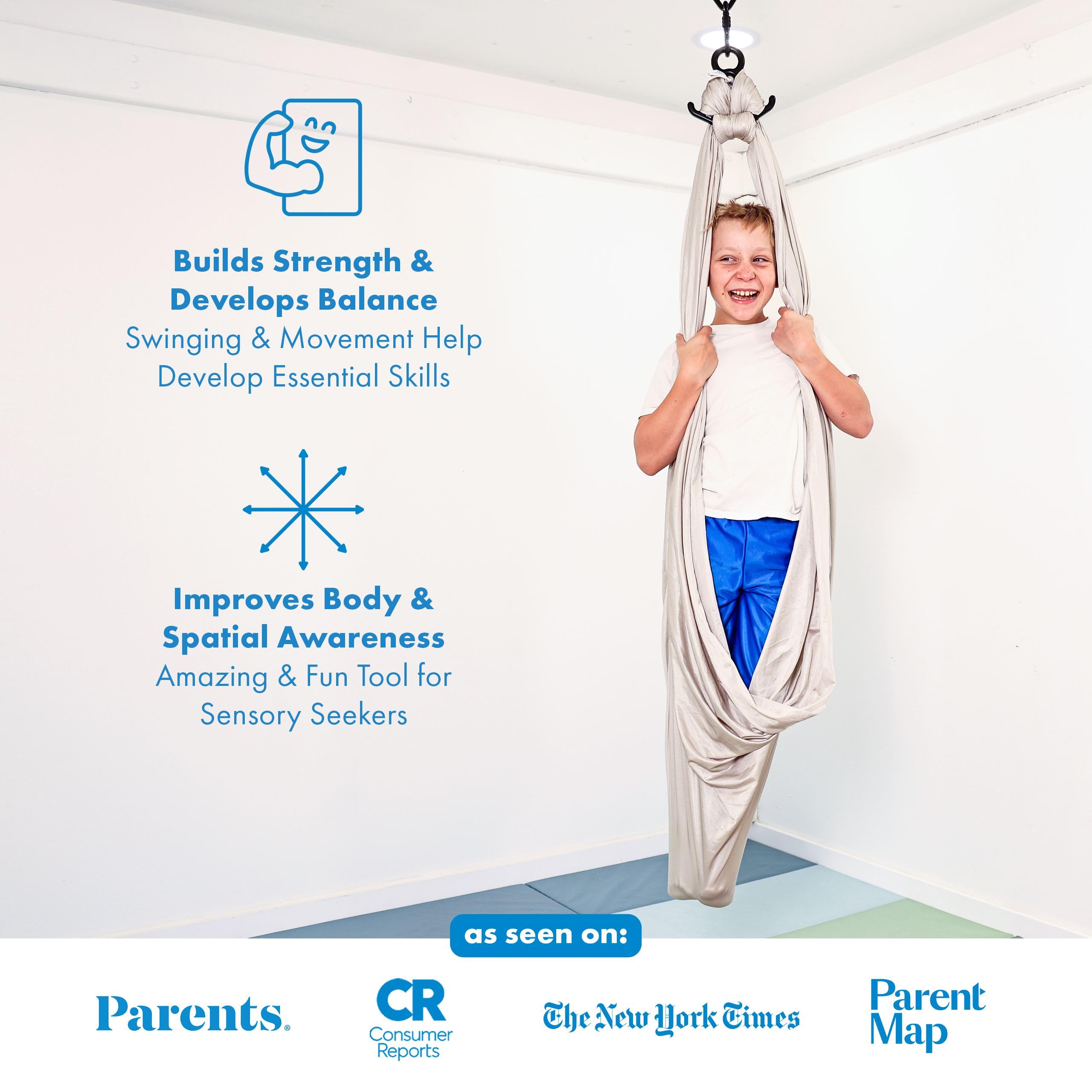 Harkla Sensory Swing hanging securely from ceiling