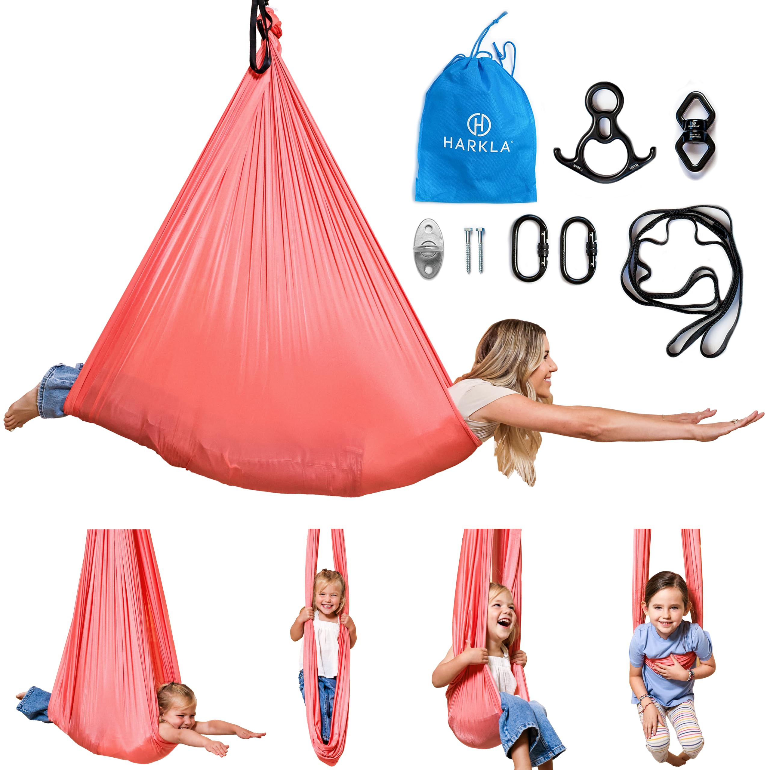 Harkla Sensory Swing pink model front view with 360° swivel