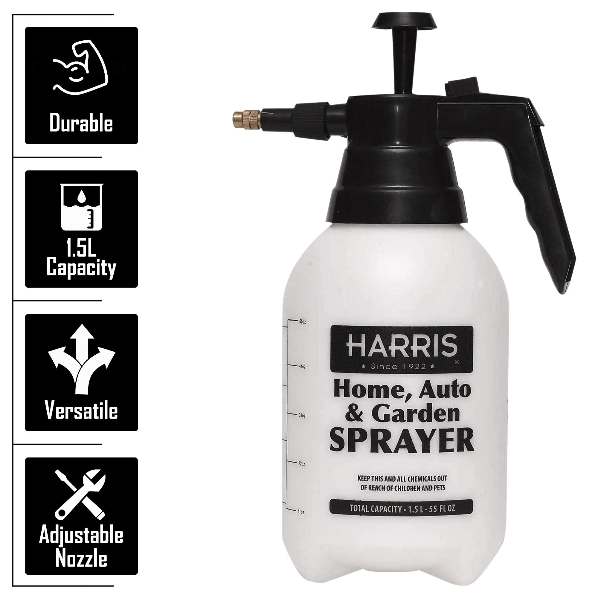 HARRIS 1.5L sprayer showing adjustable nozzle