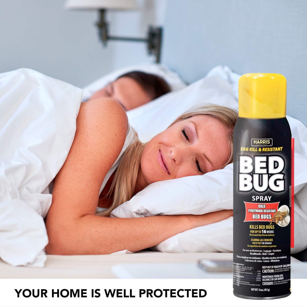 HARRIS Bed Bug Killer spray application on mattress