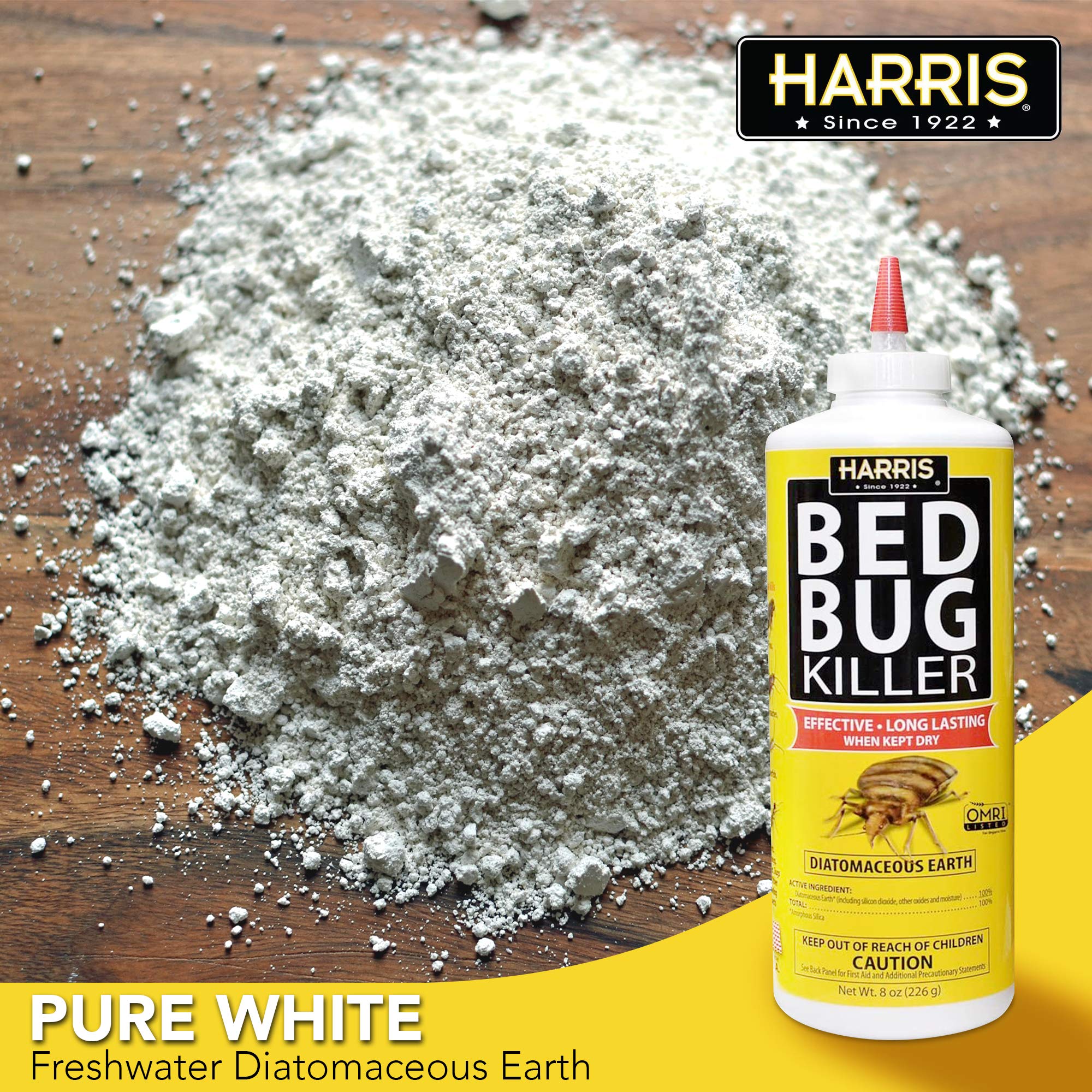 HARRIS Bed Bug Powder 8oz next to bedbug-infested area