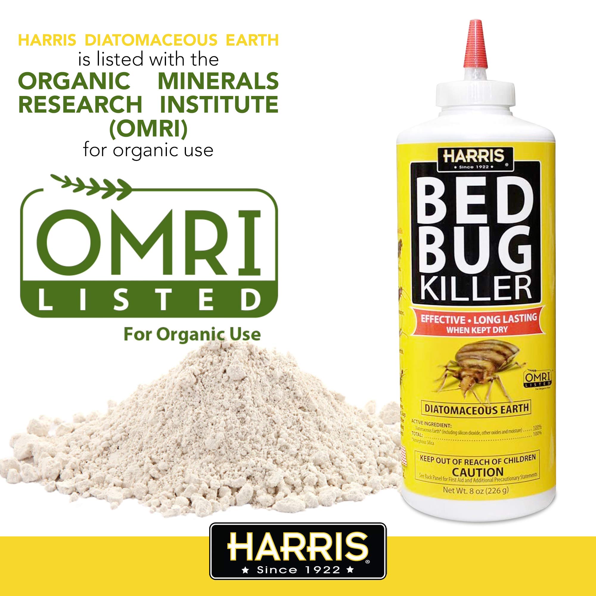 HARRIS Bed Bug Powder 8oz on a surface for application demonstration