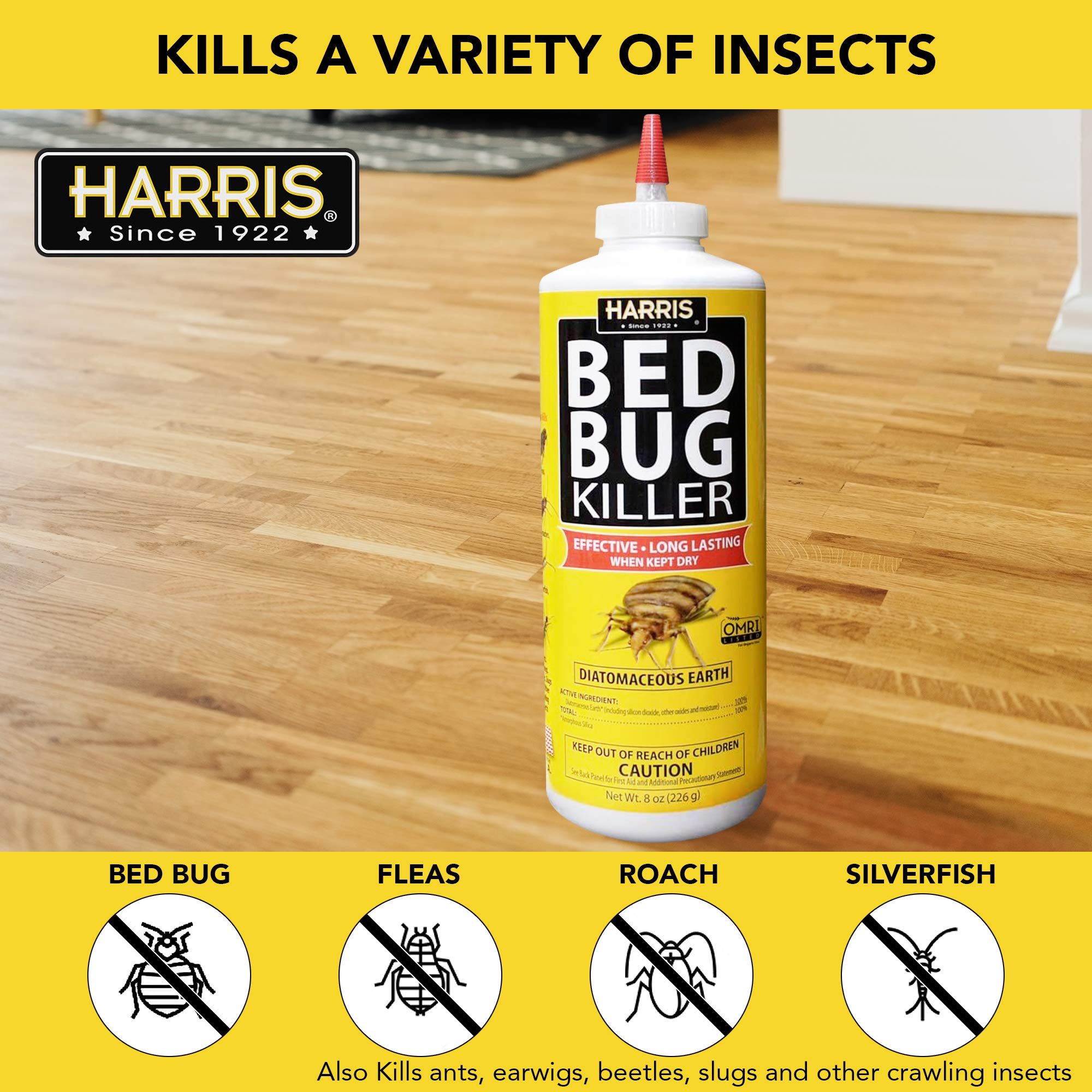 HARRIS Bed Bug Powder 8oz side view with puffer tip