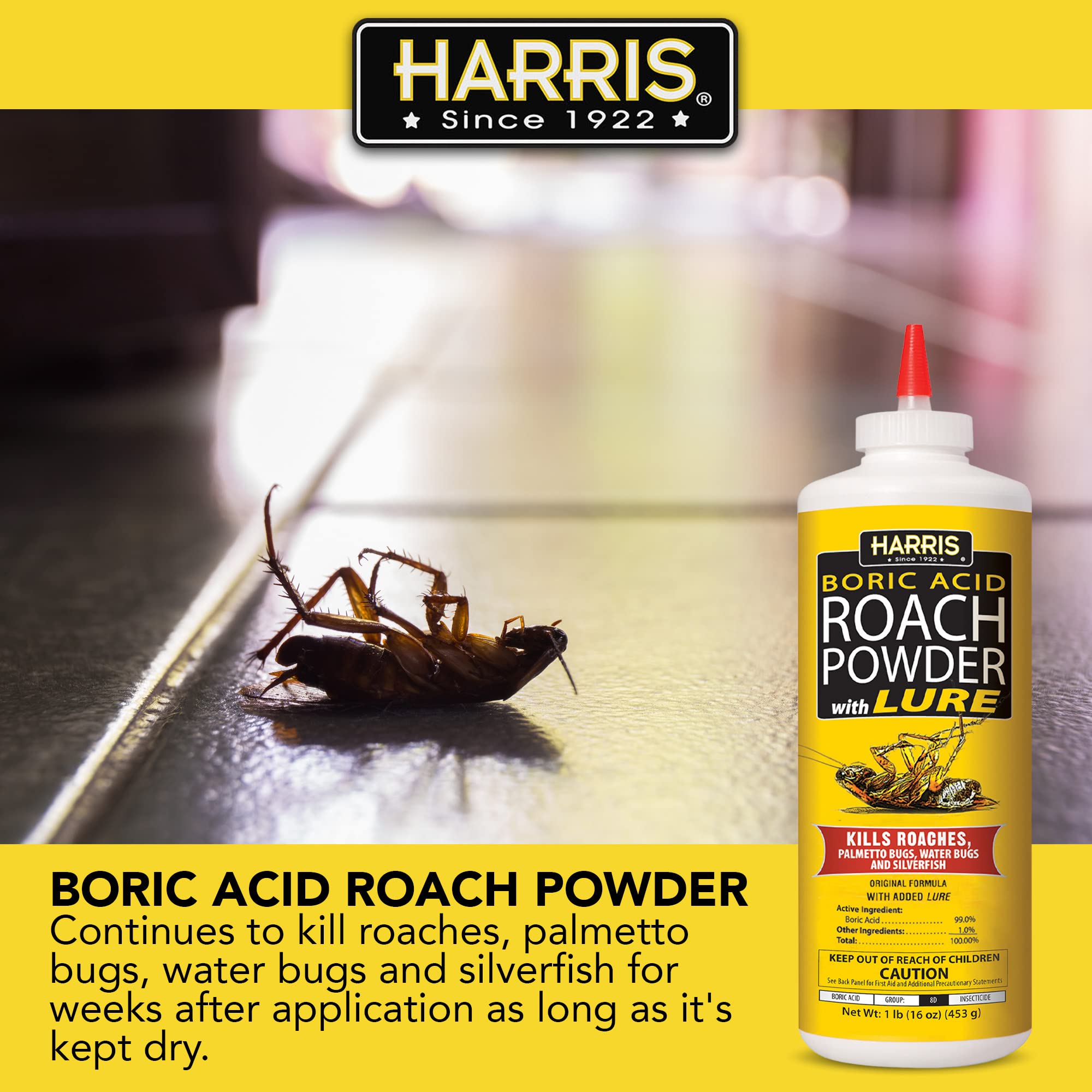HARRIS Boric Acid Roach Killer Powder 16oz back view