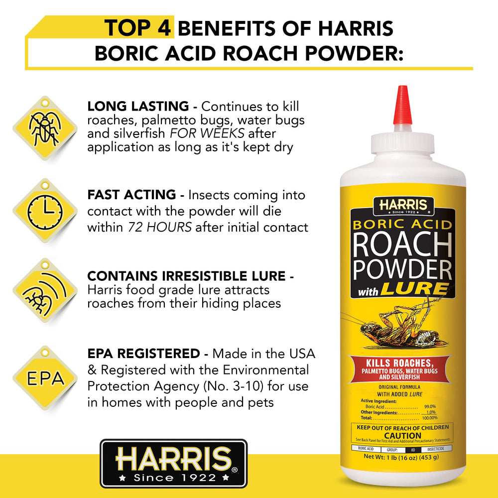 HARRIS Boric Acid Roach Killer Powder 16oz side view