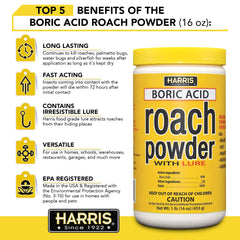 HARRIS Boric Acid Roach Killer Powder, 16oz side view with label details