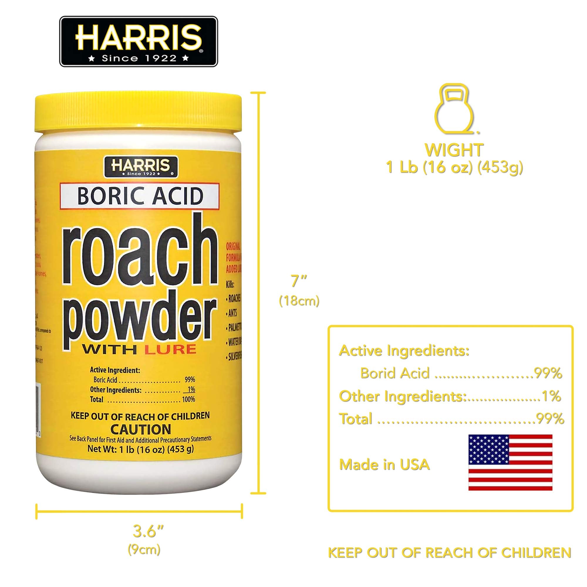 HARRIS Boric Acid Roach Killer Powder, showing the powder texture