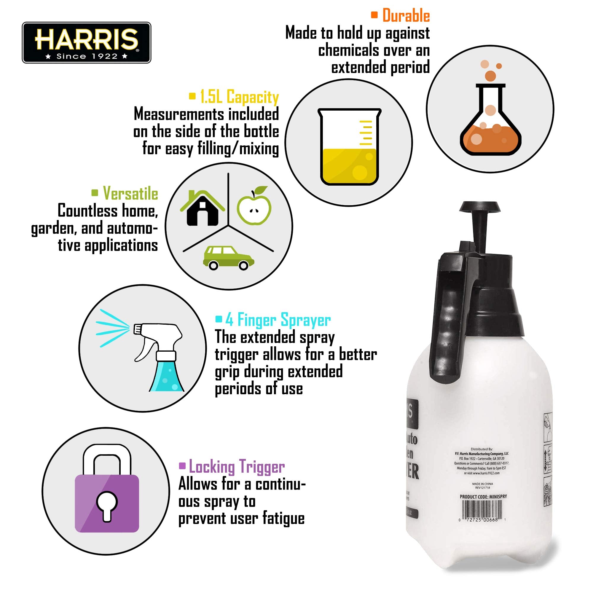HARRIS Continuous Hand Pump Pressure Sprayer packaging details