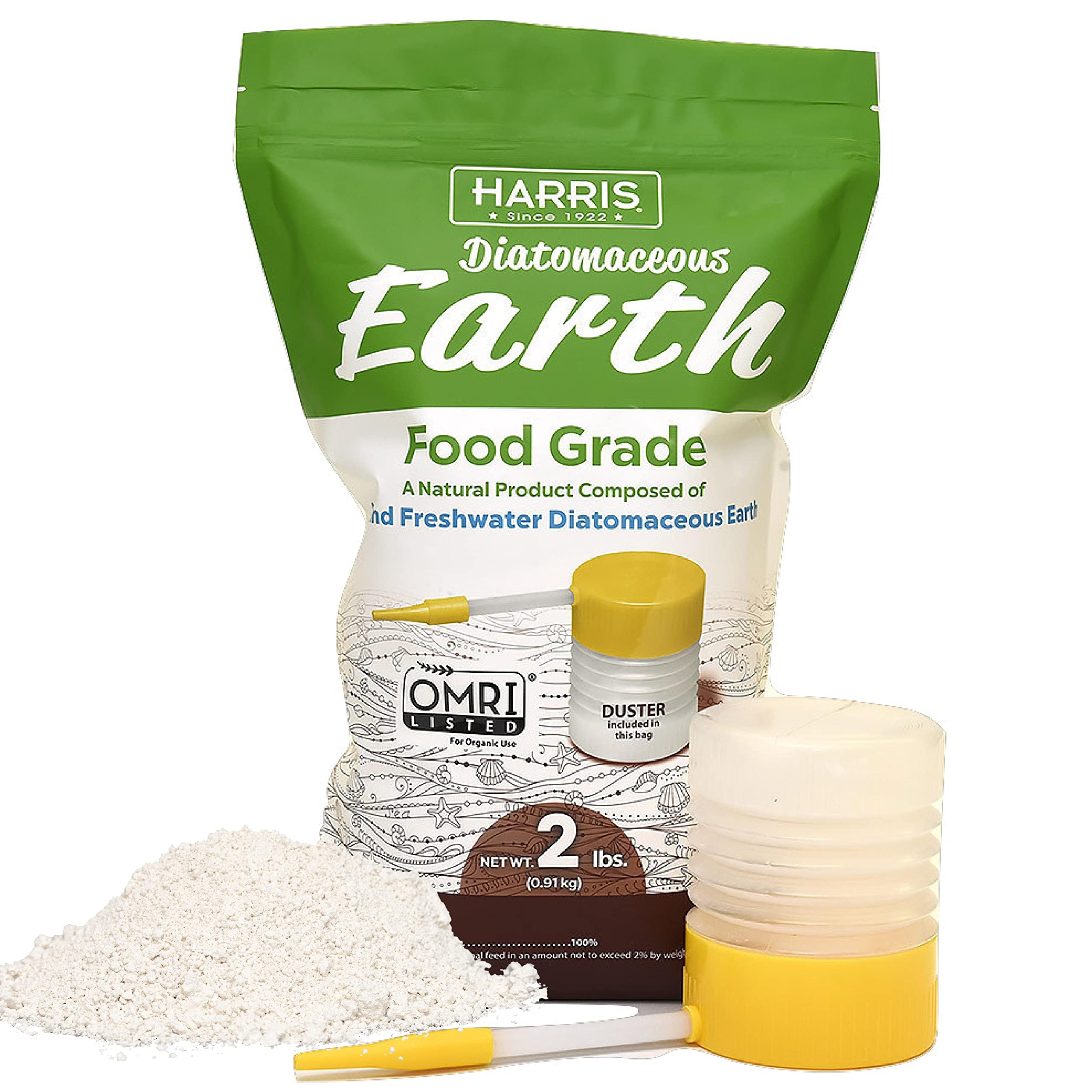 HARRIS Diatomaceous Earth 2lb bag front view with powder duster