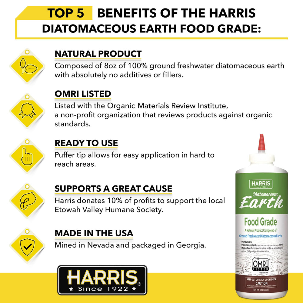 HARRIS Diatomaceous Earth Food Grade 8oz powder puffer tip application