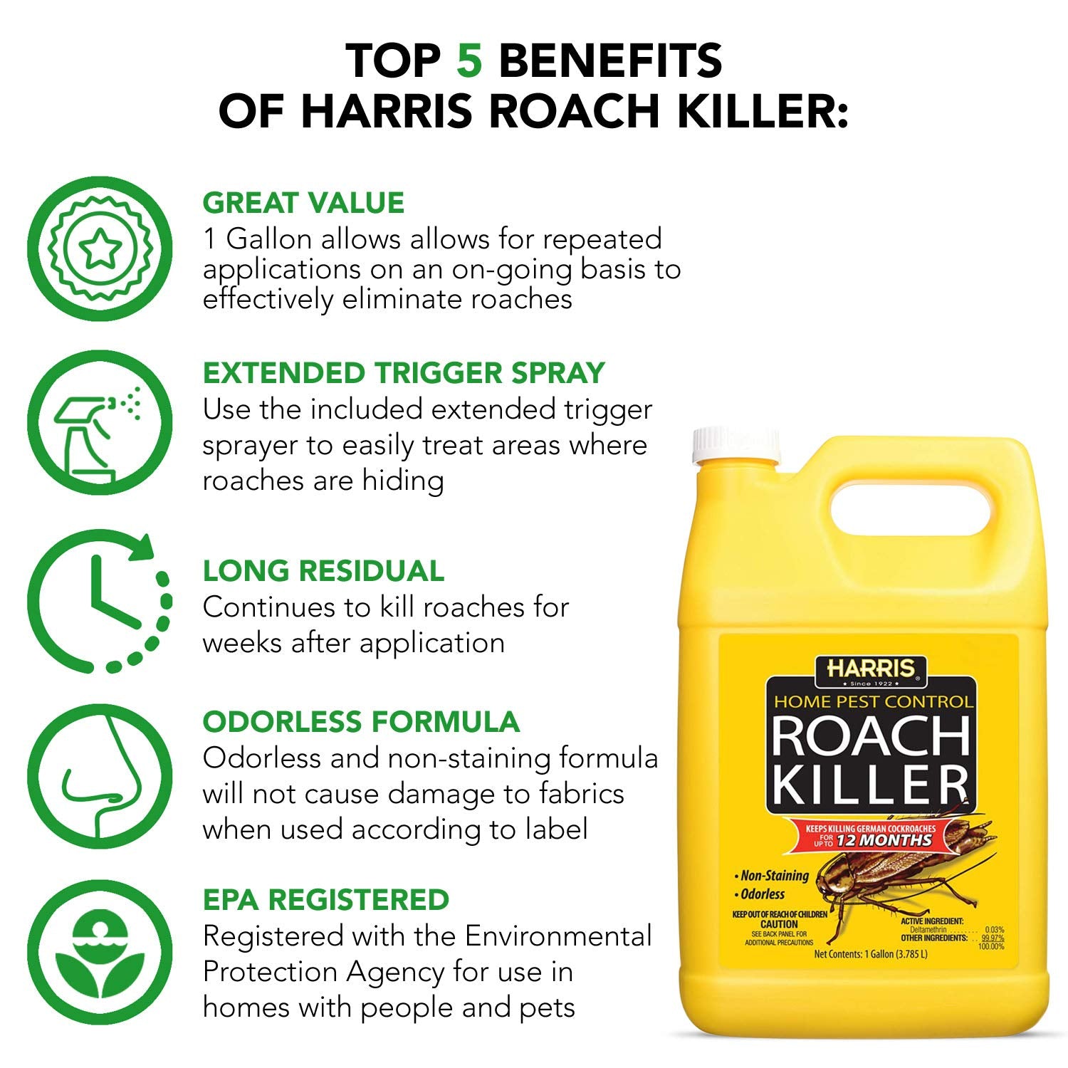 HARRIS Roach Killer Liquid Spray back label