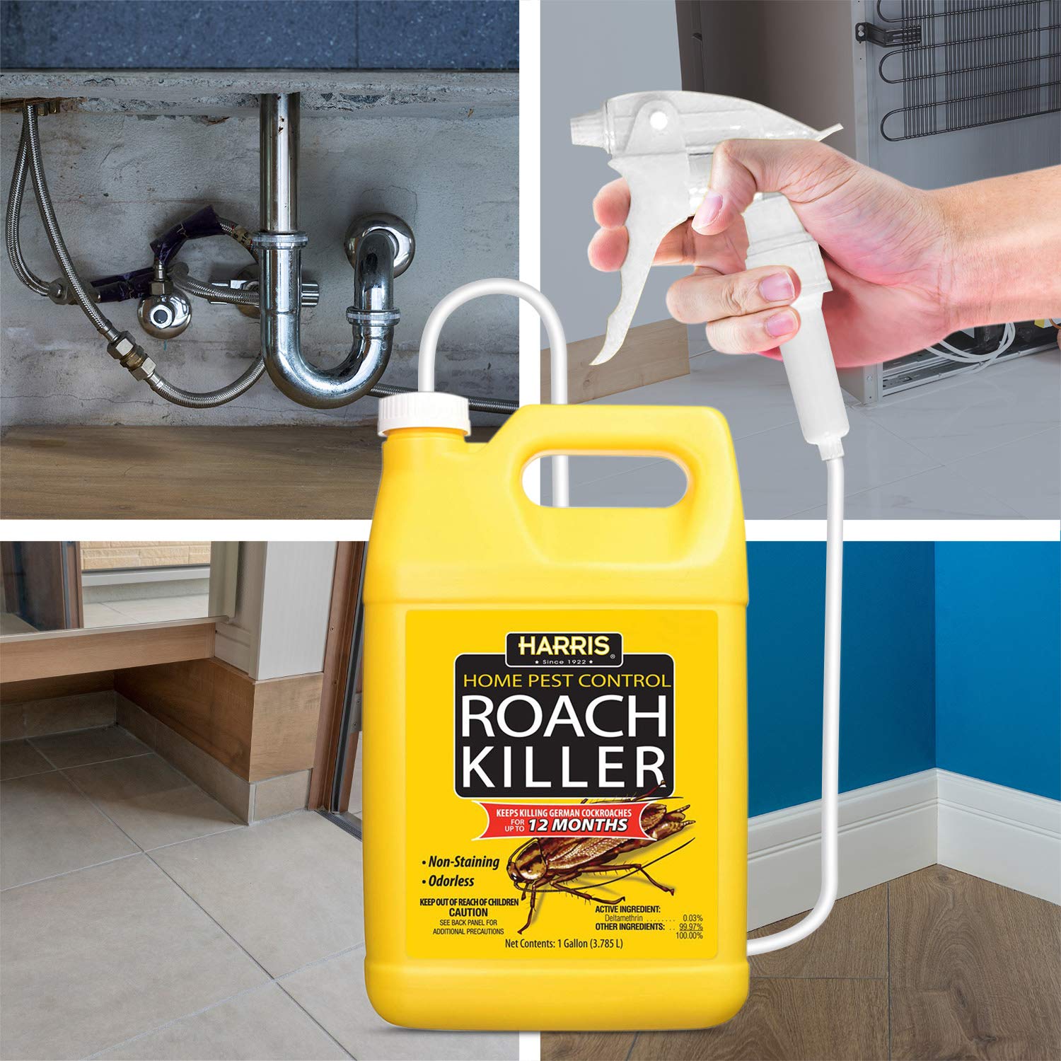 HARRIS Roach Killer Liquid Spray in a home setting