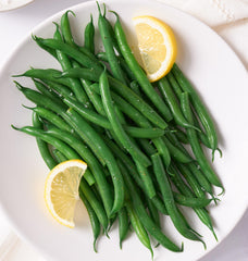Harvested Burpee French Filet Bush Beans on kitchen counter
