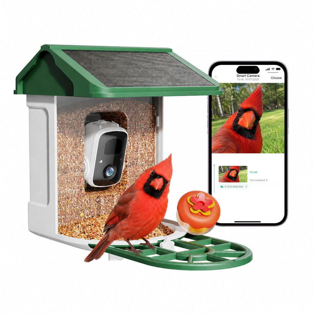 HARYMOR Bird Feeder with Camera, Dark Green front view