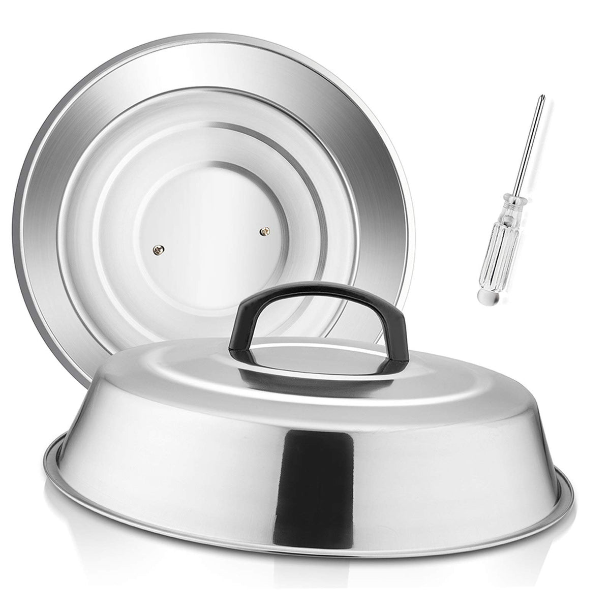 HaSteeL Cheese Melting Dome Set of 2, 12 Inch round stainless steel covers