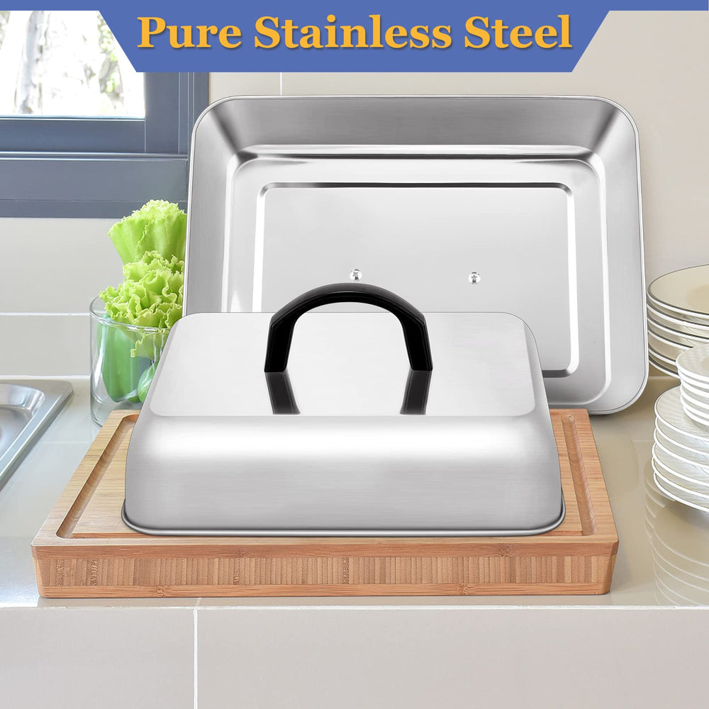 HaSteeL Cheese Melting Dome set with burgers underneath