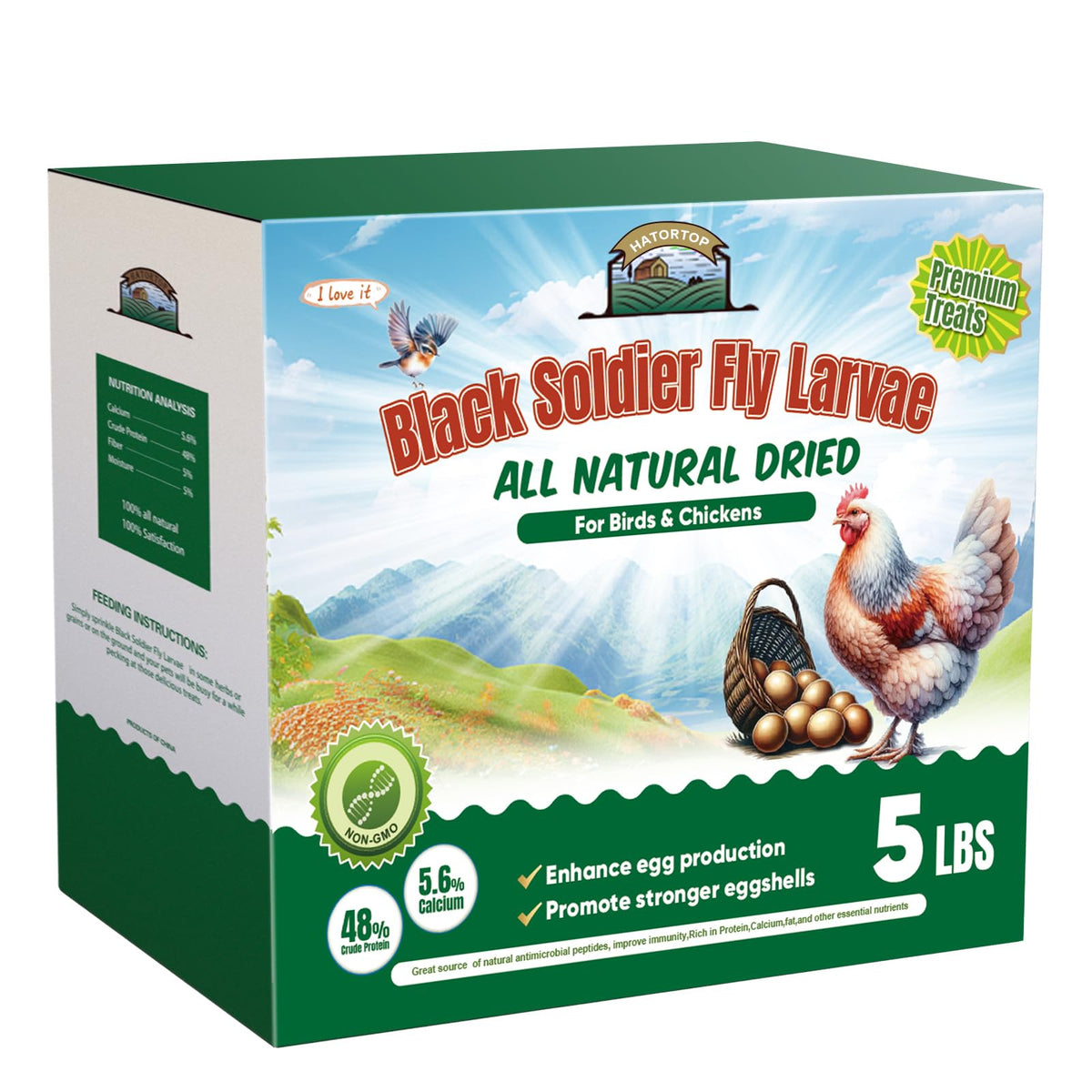 HATORTOP 5LB Dried Black Soldier Fly Larvae packaging front view