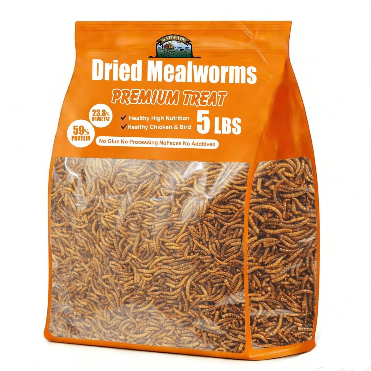 HATORTOP 5LB Dried Mealworms front view in resealable bag