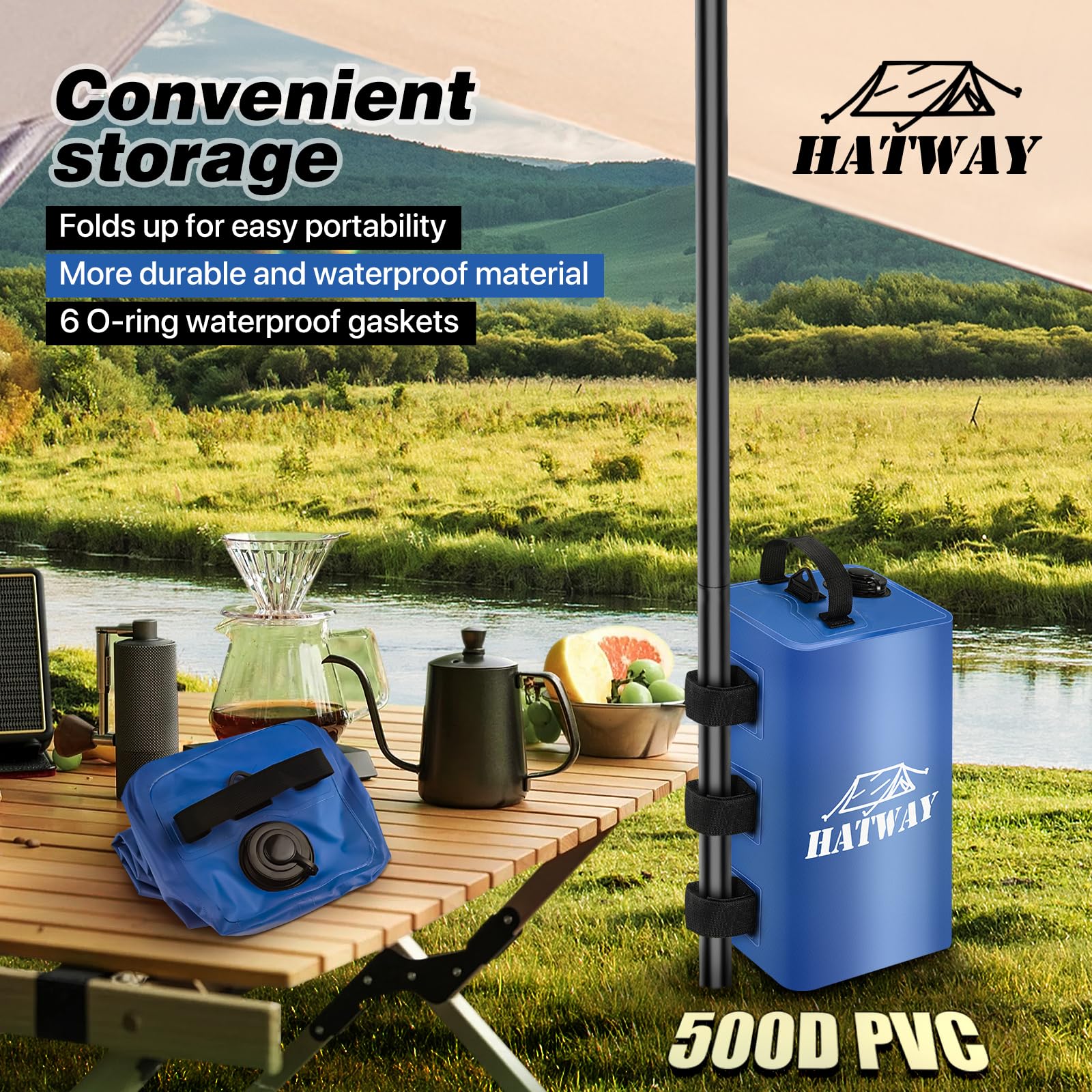 Hatway Canopy Weights filled with water secured to tent legs