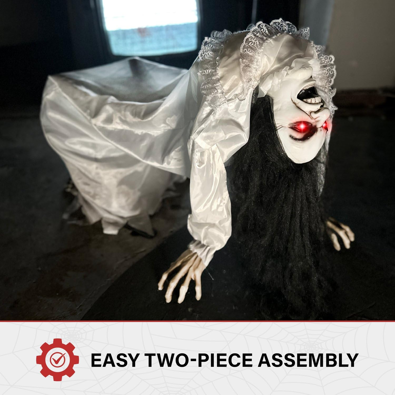Haunted Hill Farm Life-Size Animatronic Possessed Woman in outdoor setting