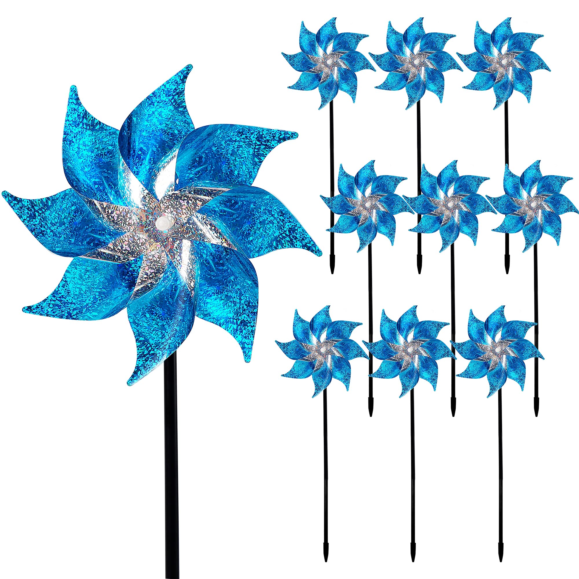 Hausse 10 Pack Reflective Pinwheels, blue model displayed outdoors