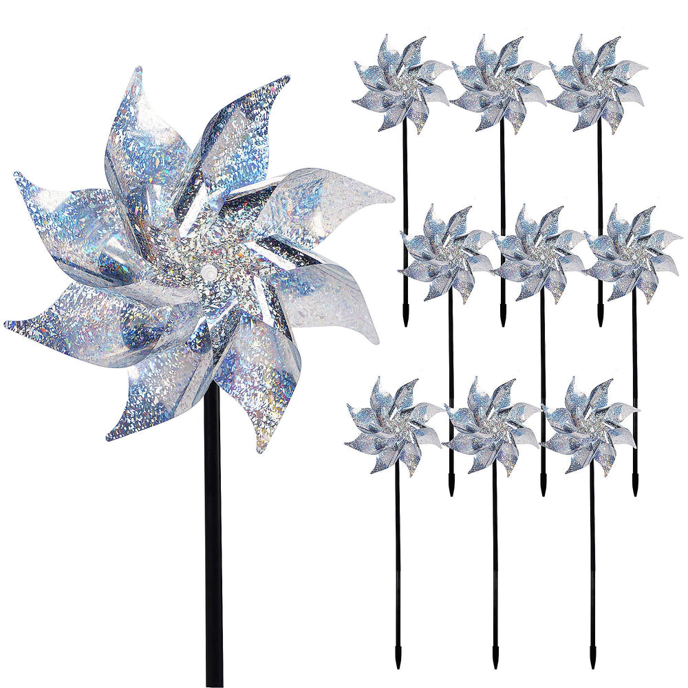 Hausse 10 Pack Reflective Pinwheels with Stakes, Silver