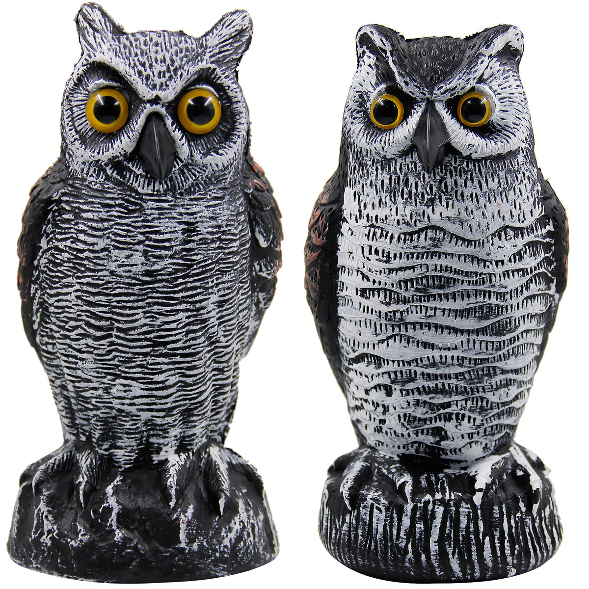 Hausse 2 Pack Horned Owl Decoy front view with realistic features