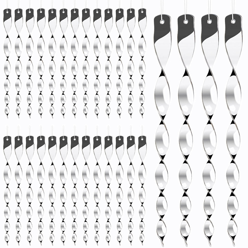 Hausse 30 Pack Bird Deterrents shiny silver reflective rods front view