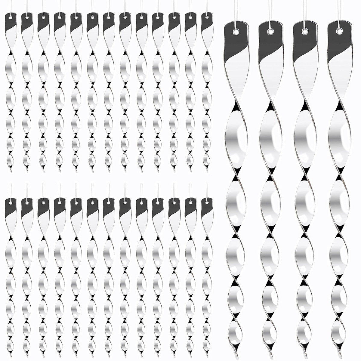 Hausse 30 Pack Bird Deterrents shiny silver reflective rods front view
